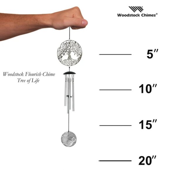 WOODSTOCK CHIMES Silver Tree of Life 18 in Long x 3.75 in Wide New in Box - Picture 2 of 9